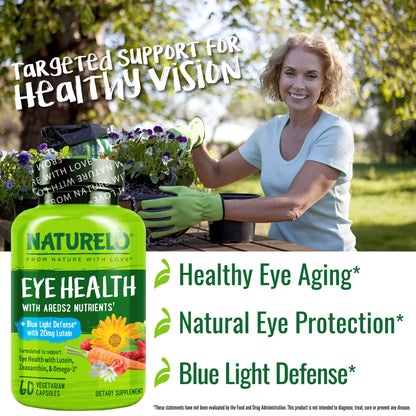 Naturelo Eye Vitamins - AREDS2 Formula for Healthy Vision | 60 Vegan Capsules