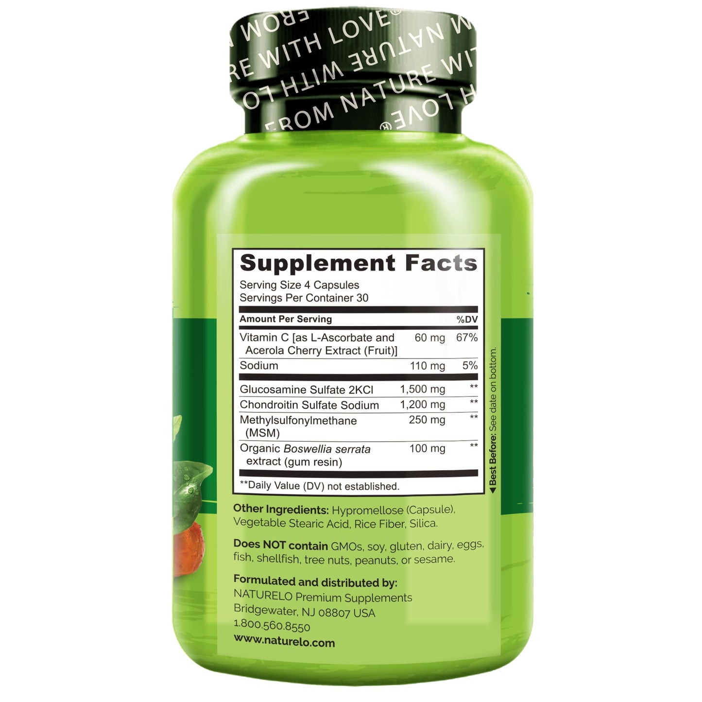NATURELO Glucosamine Chondroitin MSM with Boswellia – Joint Support (120 Caps)