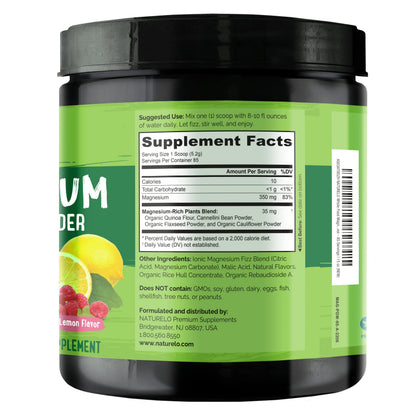 Naturelo Magnesium Powder – Whole Food Calm Magnesium with Quinoa, Cauliflower & Flaxseed (Raspberry Lemon, 85 Servings, 15oz)