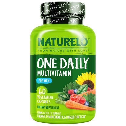 NATURELO Mens Multivitamins - One Daily Multivitamin for Men with Vitamins, Minerals & Organic Whole Foods, Boost Energy & Health, Non-GMO, 60 Vegetarian Capsules