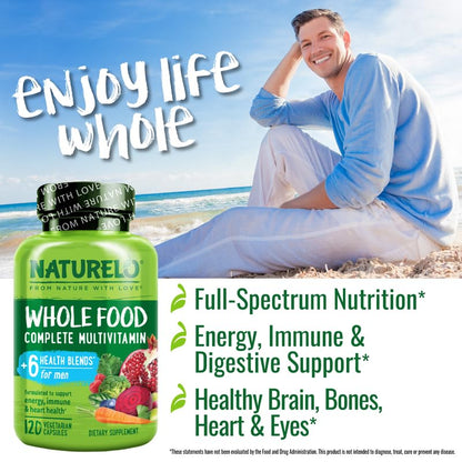 NATURELO Mens Multivitamins – Whole Food Multivitamin for Men | 120 Vegetarian Capsules