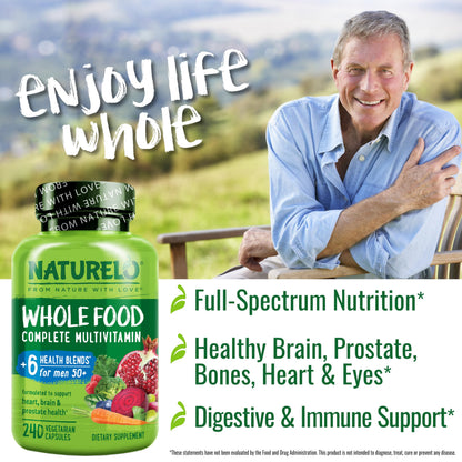 NATURELO Whole Food Multivitamin for Men 50+ – Plant-Based, 240 Capsules