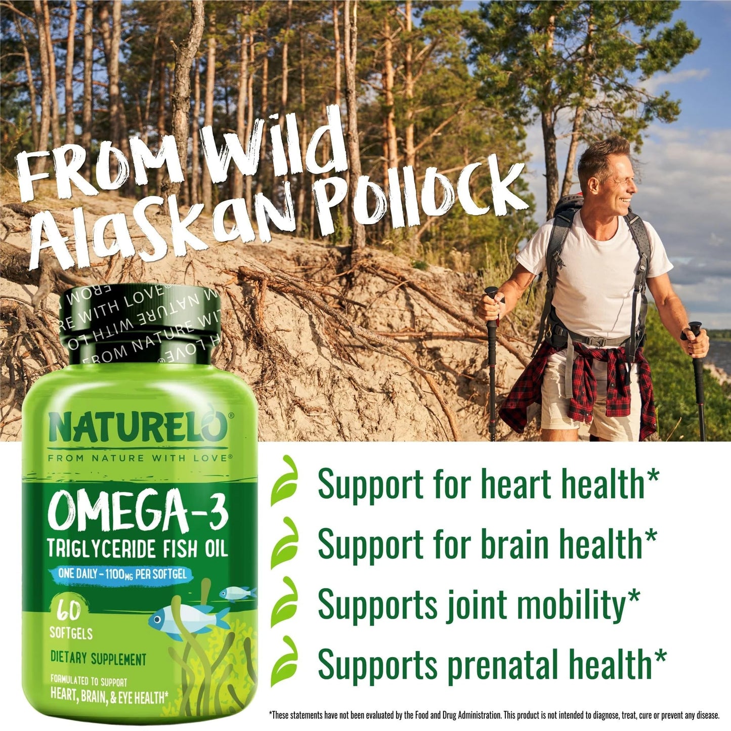 Naturelo Burpless Omega-3 Fish Oil 1100mg TG – EPA + DHA, 60 Softgels
