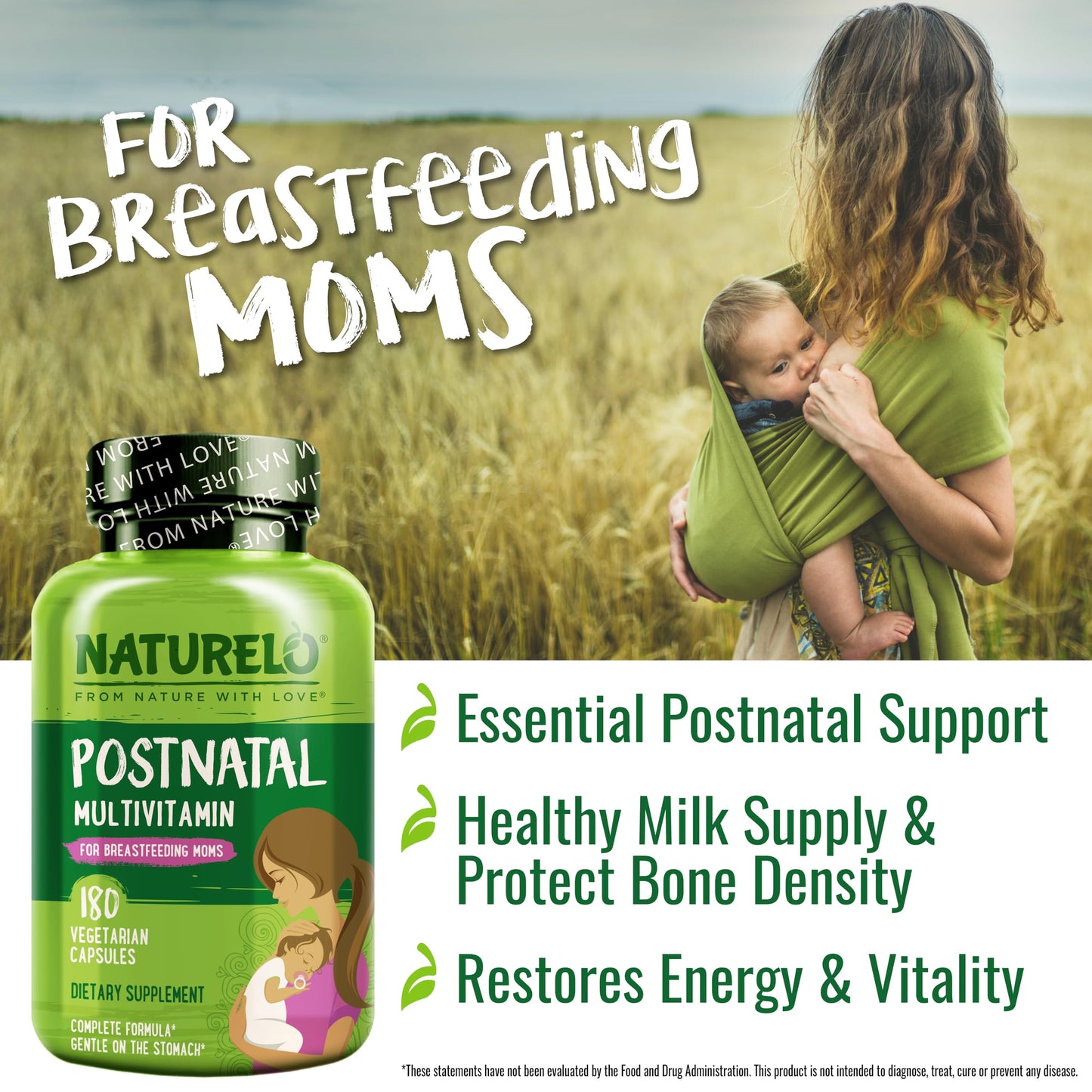 NATURELO Postnatal Multivitamin for Nursing Moms – Plant-Based Nutrition (180 Capsules)