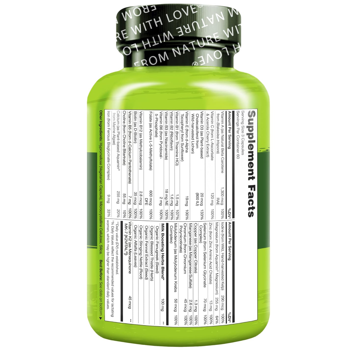 NATURELO Postnatal Multivitamin for Nursing Moms – Plant-Based Nutrition (180 Capsules)