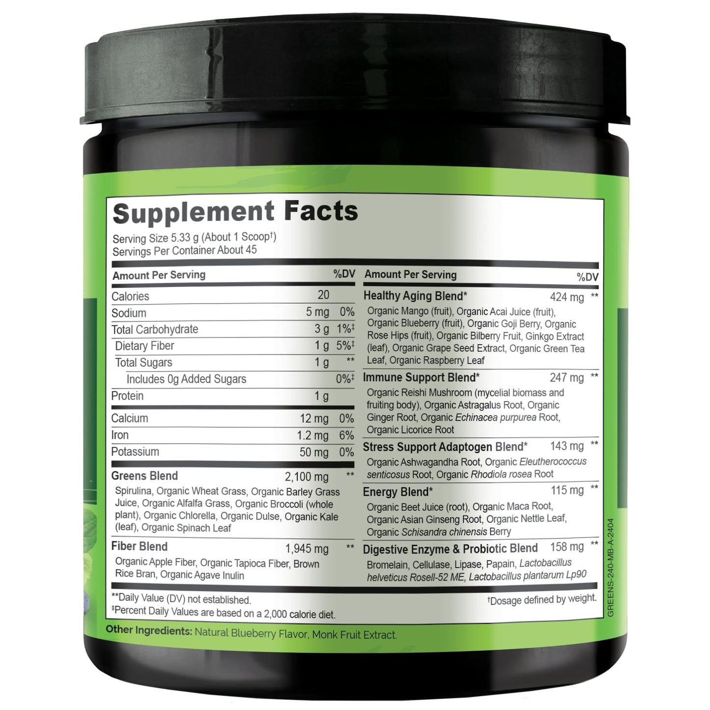 NATURELO Raw Greens Superfood Powder 240g – Mixed Berry | Energy, Immunity & Detox