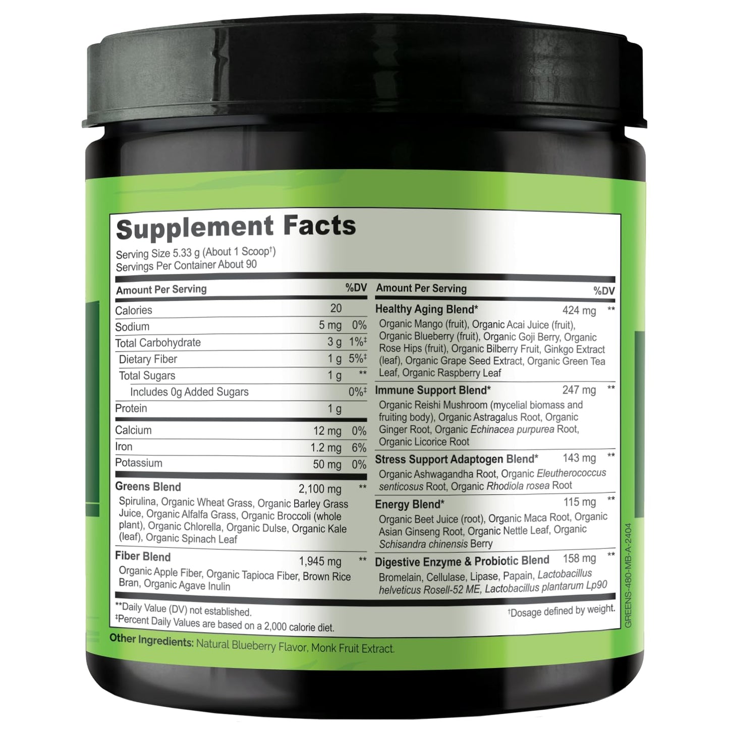 NATURELO Raw Greens Powder – Mixed Berry, 480 g | Energy, Immunity & Detox Support