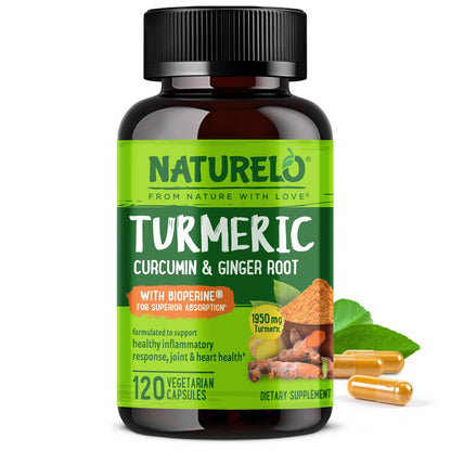 NATURELO Turmeric Curcumin with BioPerine - Plant-Based Joint Support (120 Vegan Capsules)