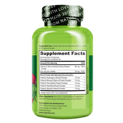NATURELO Vegan Zinc Immune Support Capsules – Pack of 2 (120 Capsules)