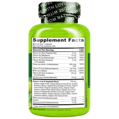 NATURELO Vitamin B Complex – 240 Vegan Capsules with CoQ10 | Methylated B Vitamins