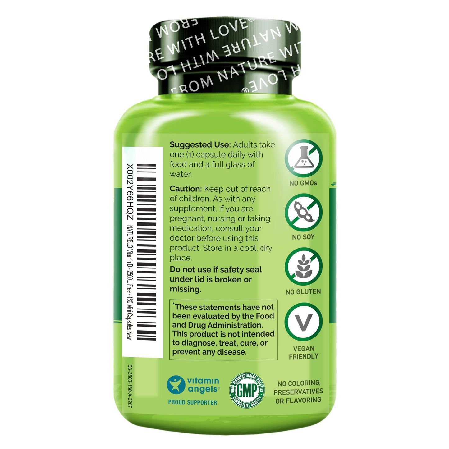 NATURELO Vitamin D3 2500 IU - Plant-Based from Lichen | Vegan & Gluten Free