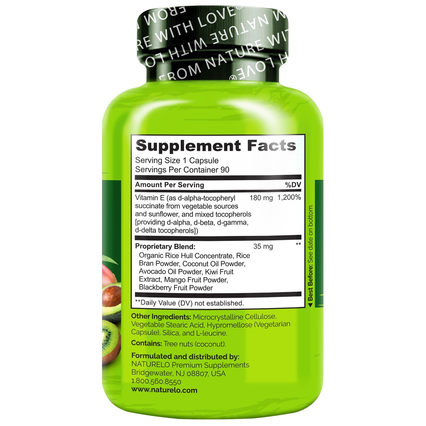 NATURELO Vitamin E 180 mg from Organic Whole Foods – Vegan, Non-GMO, Soy Free, 90 Capsules (Pack of 2)