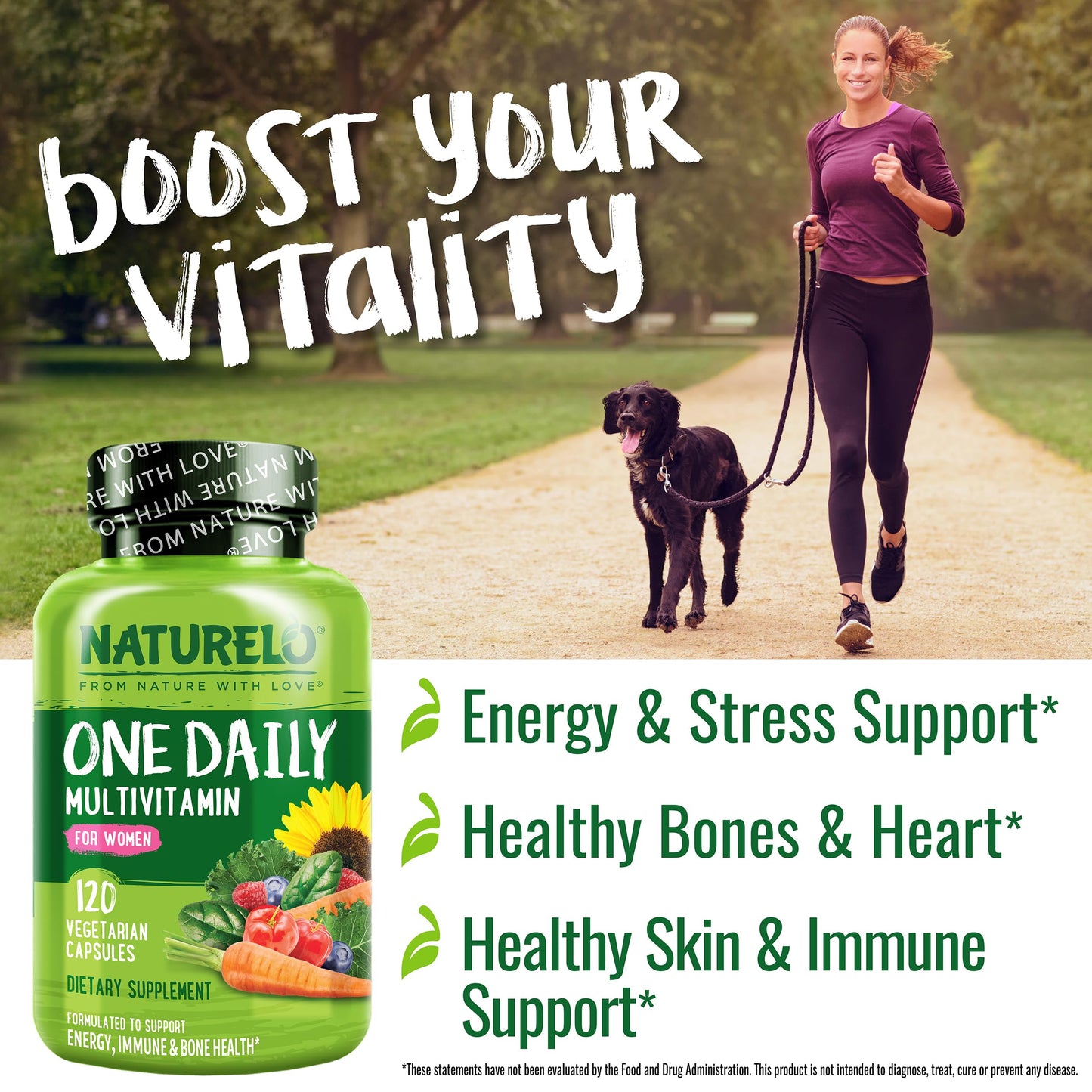 NATURELO One Daily Multivitamin for Women – 120 Ct, Non-GMO, Gluten Free