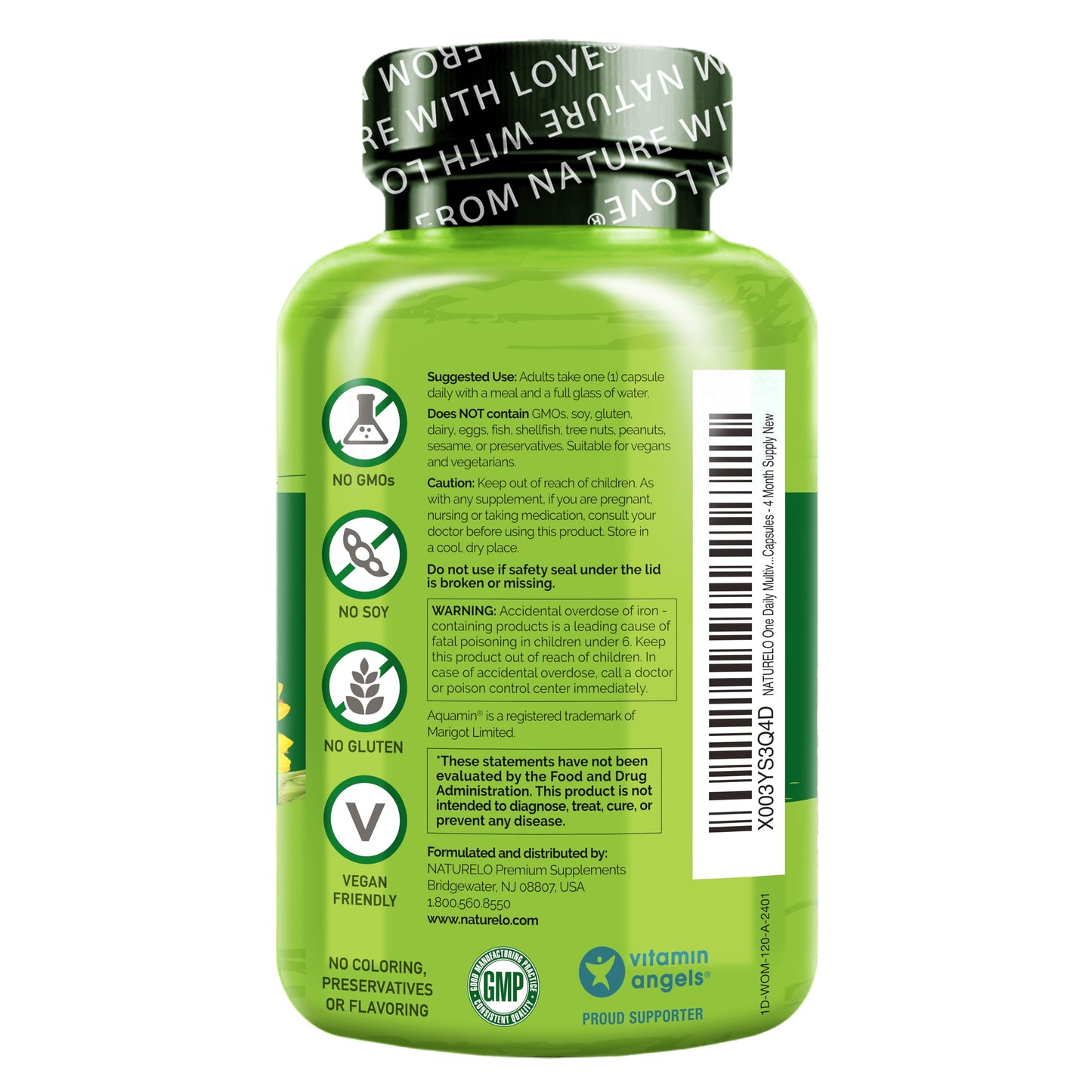 NATURELO One Daily Multivitamin for Women – 120 Ct, Non-GMO, Gluten Free