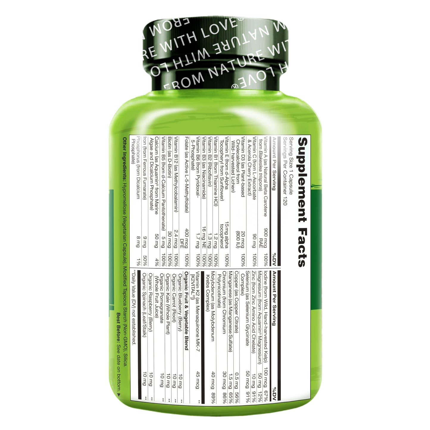 NATURELO One Daily Multivitamin for Women – 120 Ct, Non-GMO, Gluten Free