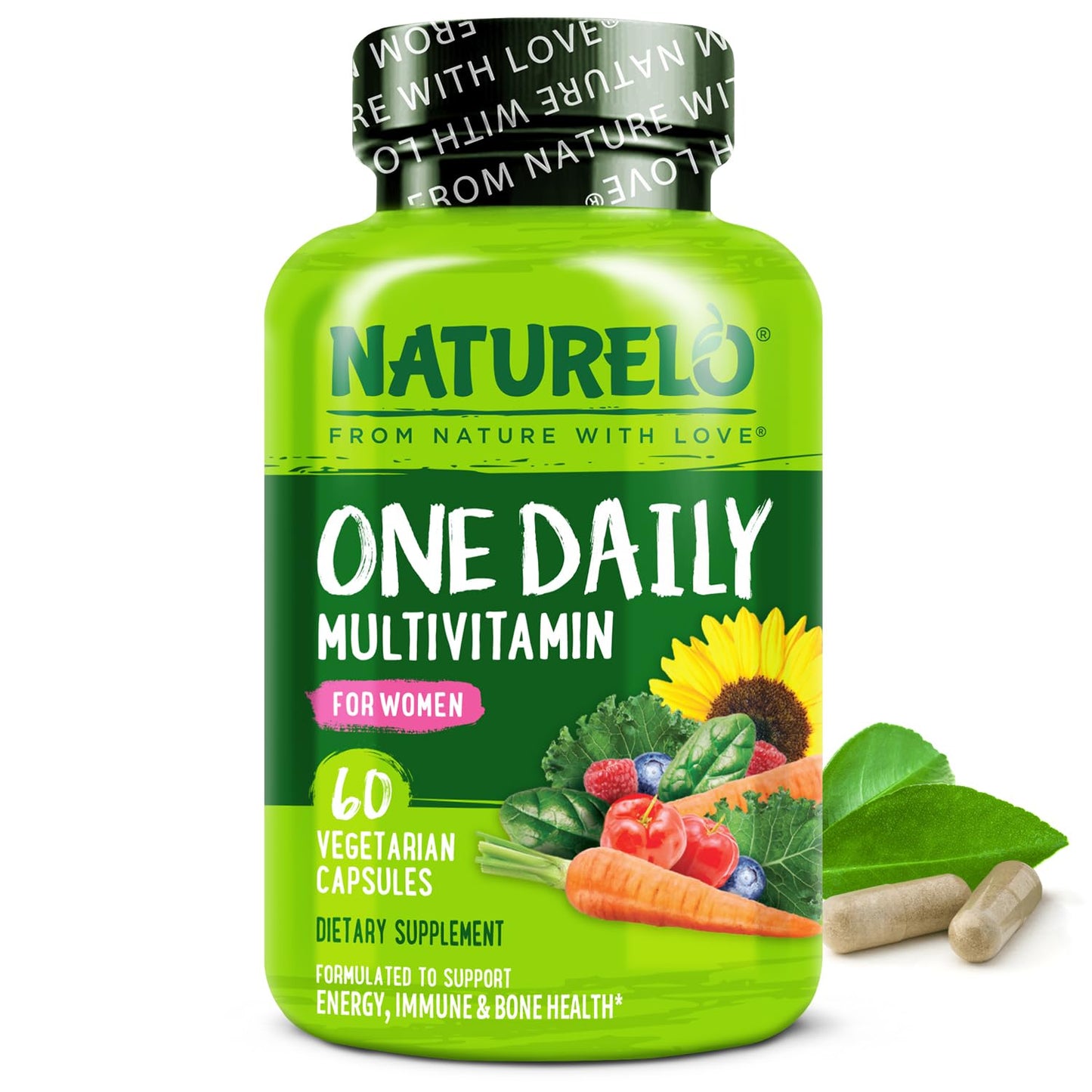 NATURELO One Daily Multivitamin for Women – 60 Ct, Energy Support, Non-GMO, Gluten Free