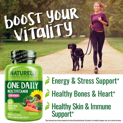 NATURELO One Daily Multivitamin for Women – 60 Ct, Energy Support, Non-GMO, Gluten Free