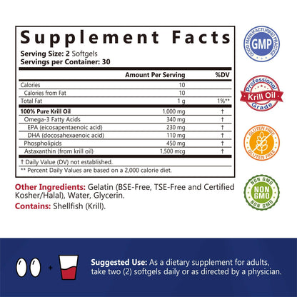 NatureMyst Antarctic Krill Oil 1000 mg Softgels - Omega-3 EPA/DHA, Phospholipids & Astaxanthin | Made in USA