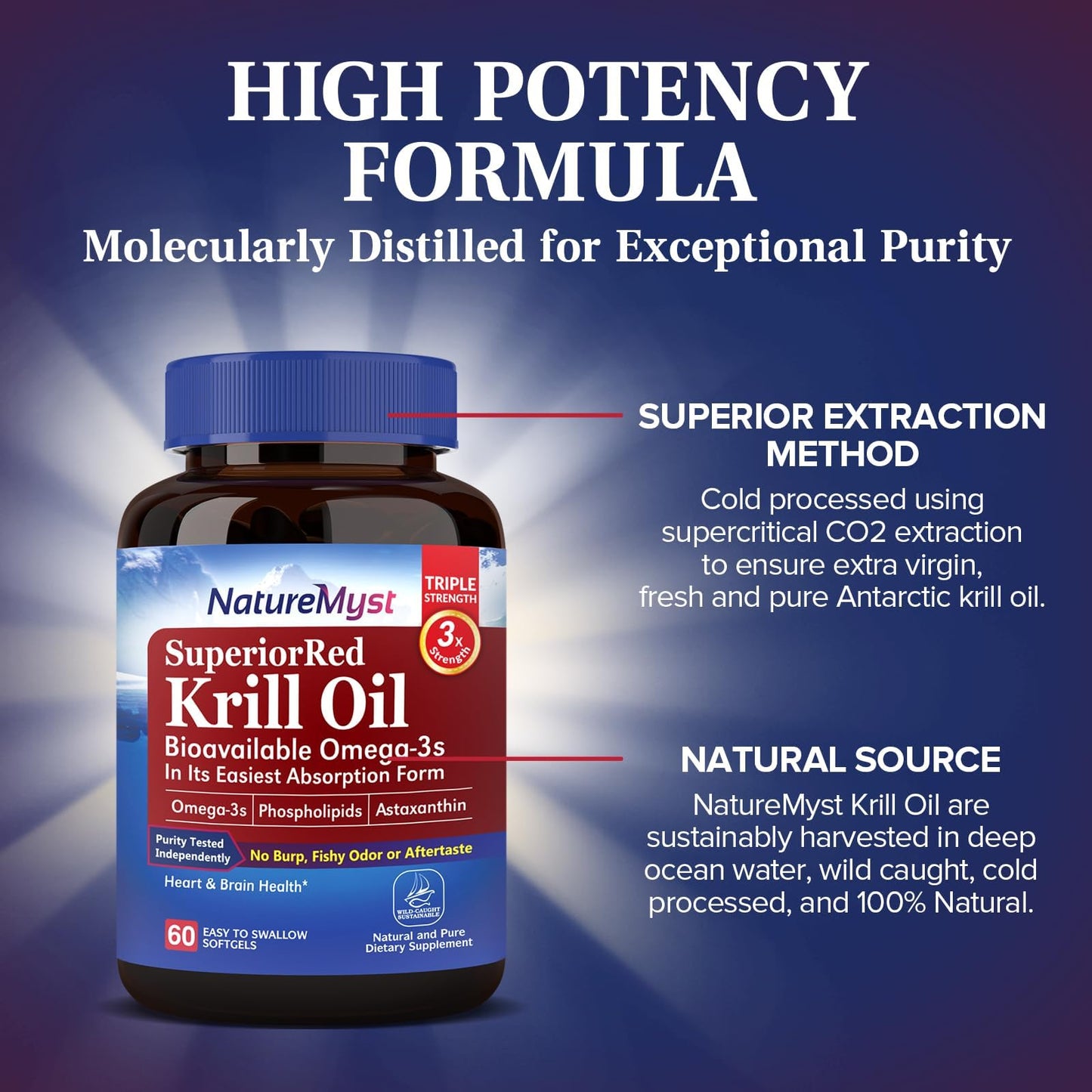 NatureMyst Antarctic Krill Oil 1000 mg Softgels - Omega-3 EPA/DHA, Phospholipids & Astaxanthin | Made in USA