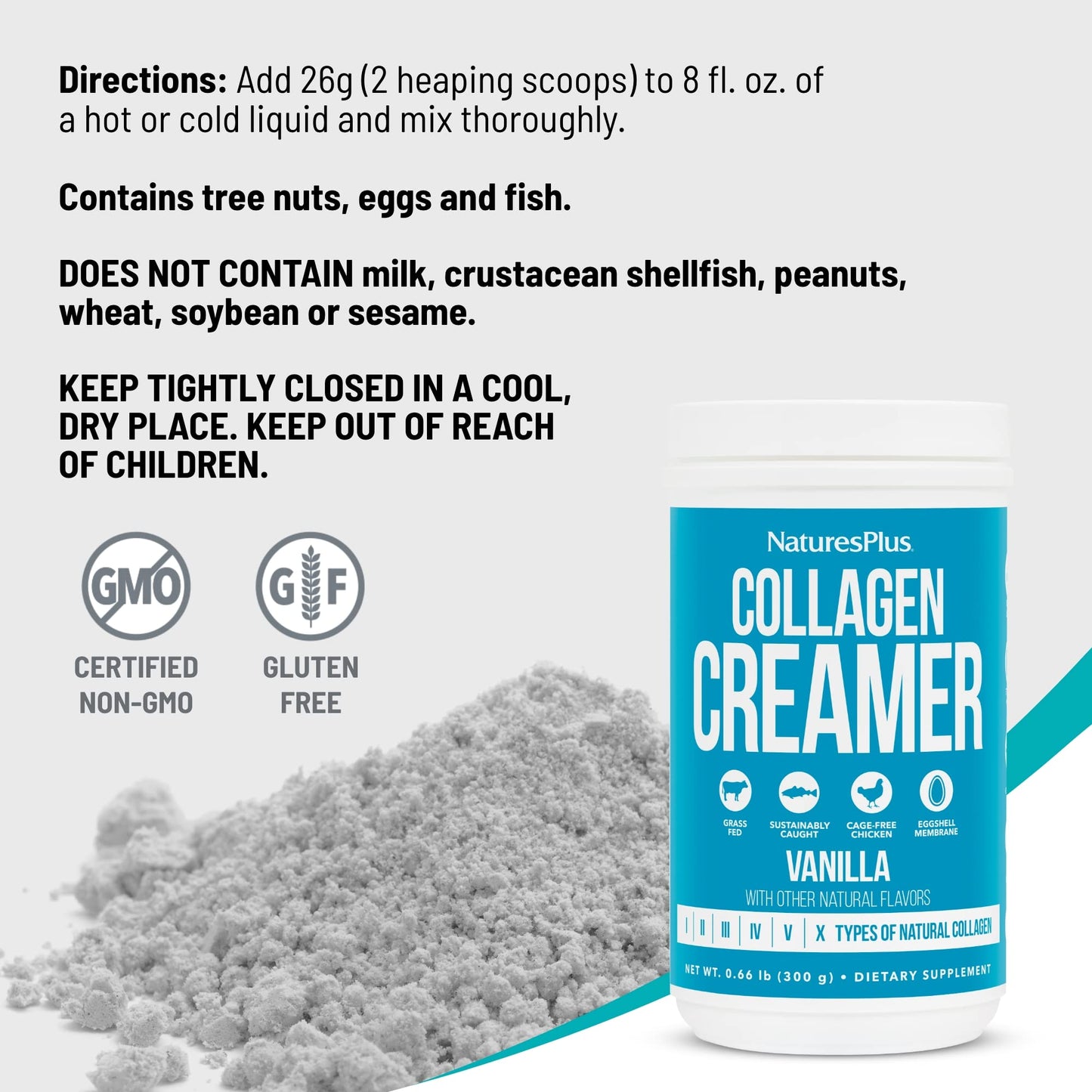 NaturesPlus Collagen Creamer Vanilla - 0.66 lb Powder | Hair, Skin, Nails & Joint Health, Immune Support | Non-GMO, Gluten Free | 12 Servings