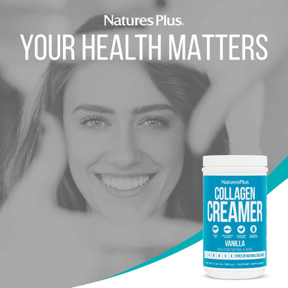 NaturesPlus Collagen Creamer Vanilla - 0.66 lb Powder | Hair, Skin, Nails & Joint Health, Immune Support | Non-GMO, Gluten Free | 12 Servings