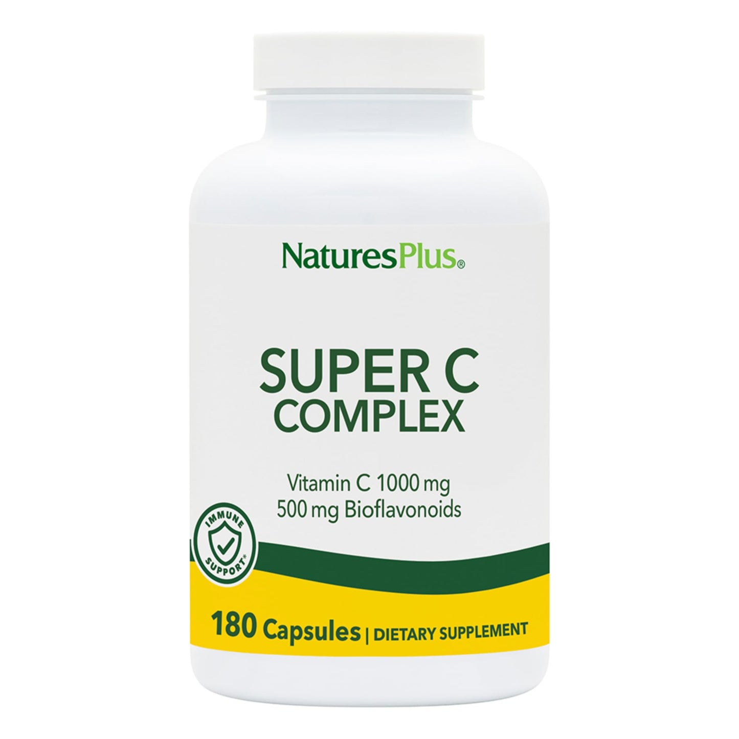 NaturesPlus Super C Complex - 180 Capsules | 1000mg Vitamin C + 500mg Bioflavonoids | Vegan, Gluten Free - 90 Servings