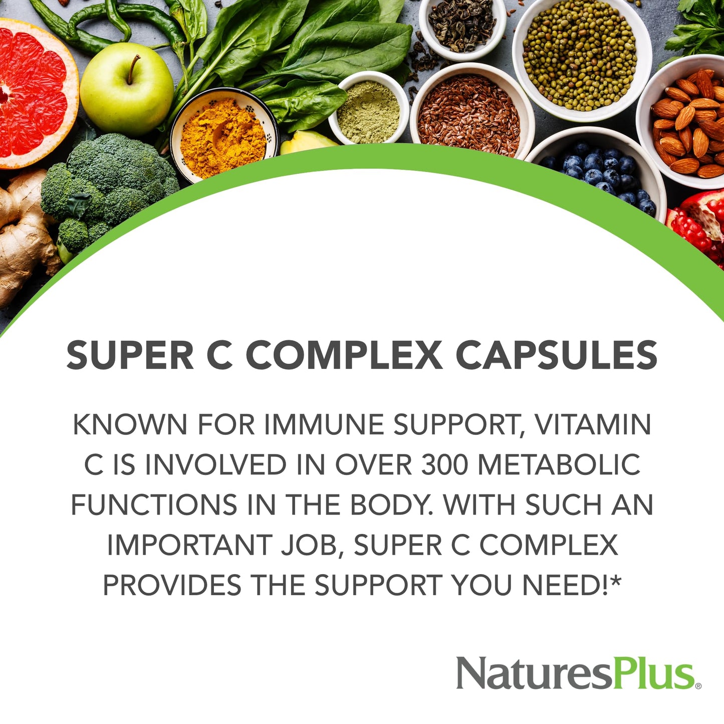 NaturesPlus Super C Complex - 180 Capsules | 1000mg Vitamin C + 500mg Bioflavonoids | Vegan, Gluten Free - 90 Servings