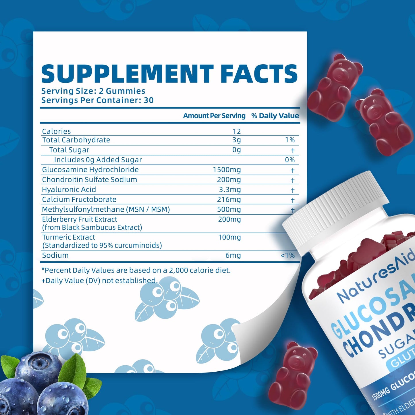 Natures Aid Glucosamine Chondroitin Gummies with MSM & Elderberry – Extra Strength – Joint Support & Immune Health (2 Pack)