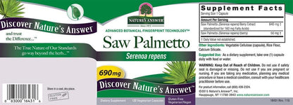 Saw Palmetto 690mg Prostate Support | Nature's Answer | 120 Vegan Caps