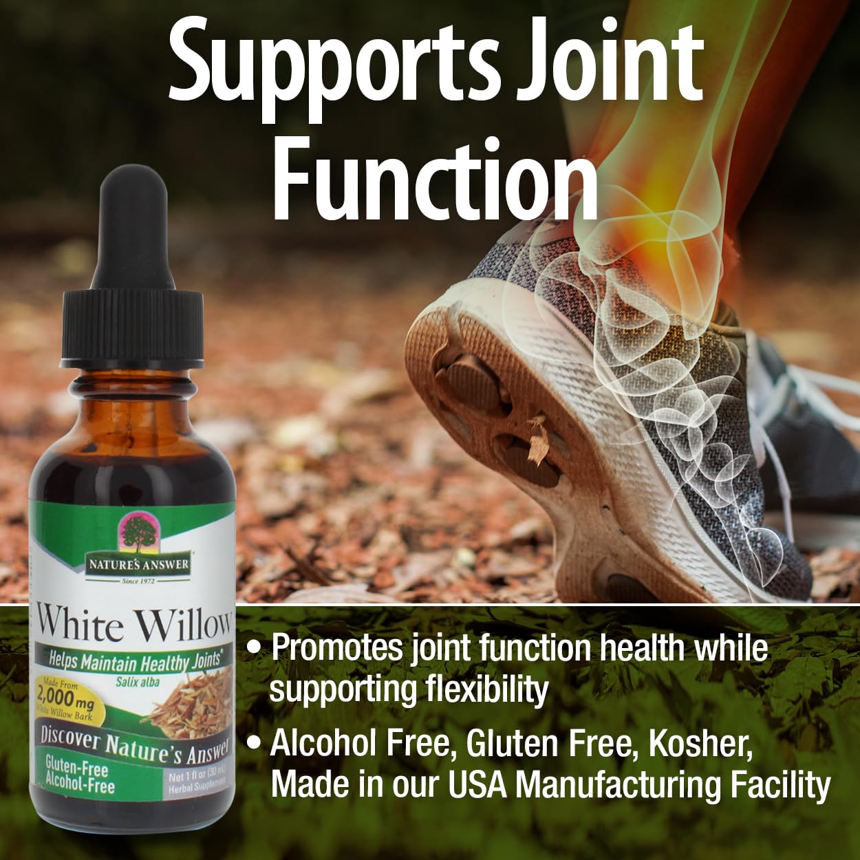 Nature's Answer White Willow Bark Extract 1 oz — Alcohol-Free, Gluten-Free, Non-GMO, Vegetarian Joint Support