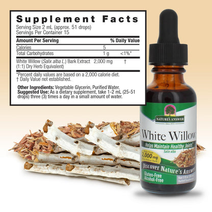 Nature's Answer White Willow Bark Extract 1 oz — Alcohol-Free, Gluten-Free, Non-GMO, Vegetarian Joint Support
