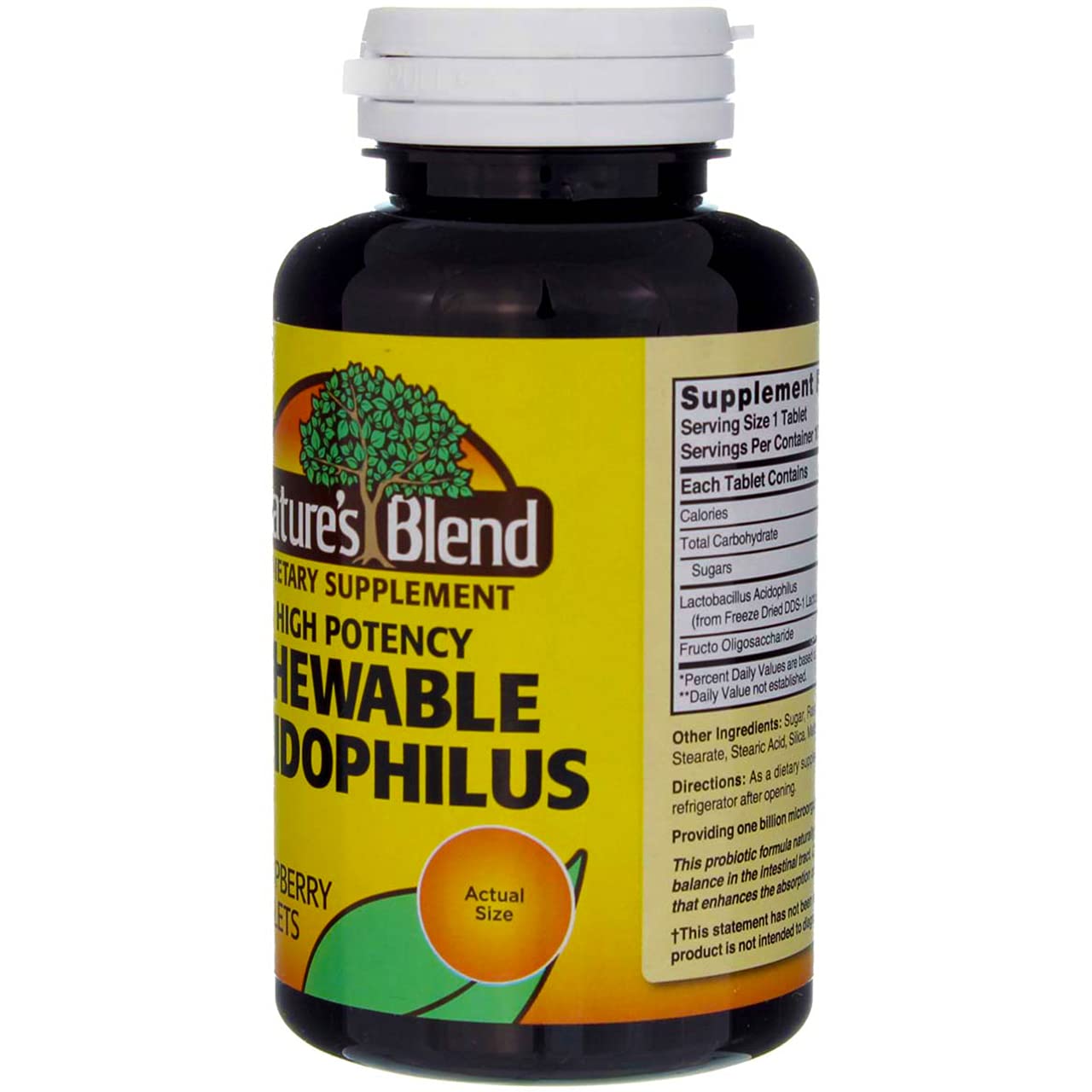 Nature's Blend Acidophilus Chewable Raspberry Flavor – 100 Tablets per Bottle, Pack of 2