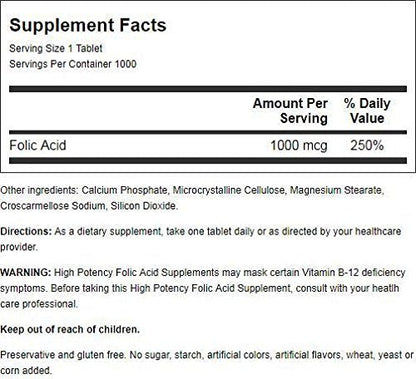 Nature's Blend Folic Acid 1000 mcg – 1,000 Tabs | Prenatal Health
