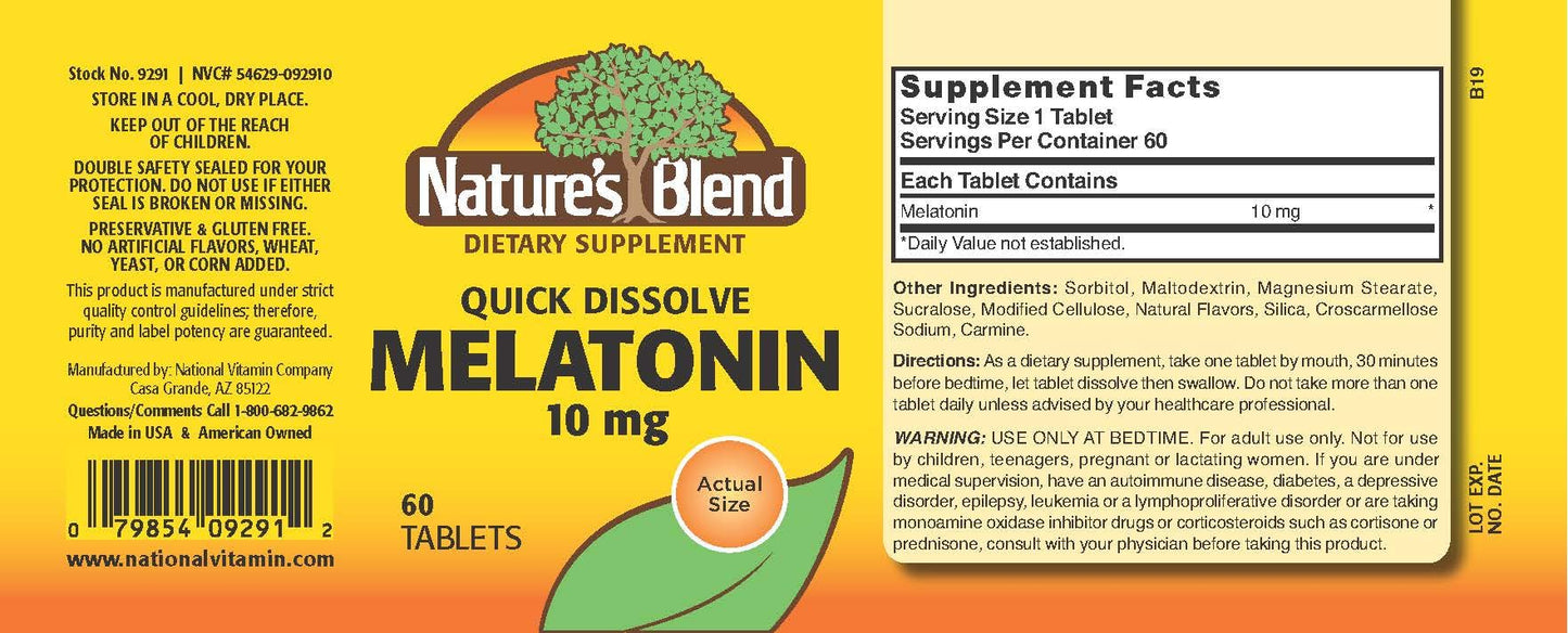 Nature's Blend Melatonin 10mg 60 Tablets - Sleep Support