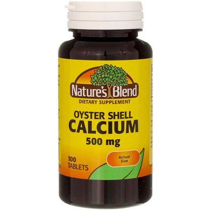 Nature's Blend Oyster Shell Calcium 500 mg Tablets – 100 Count, Pack of 2 | Calcium Supplement for Adults