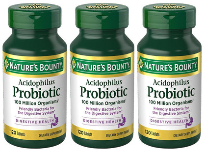 Nature's Bounty Acidophilus Probiotic – 360 Tablets (3 x 120 Count Bottles)