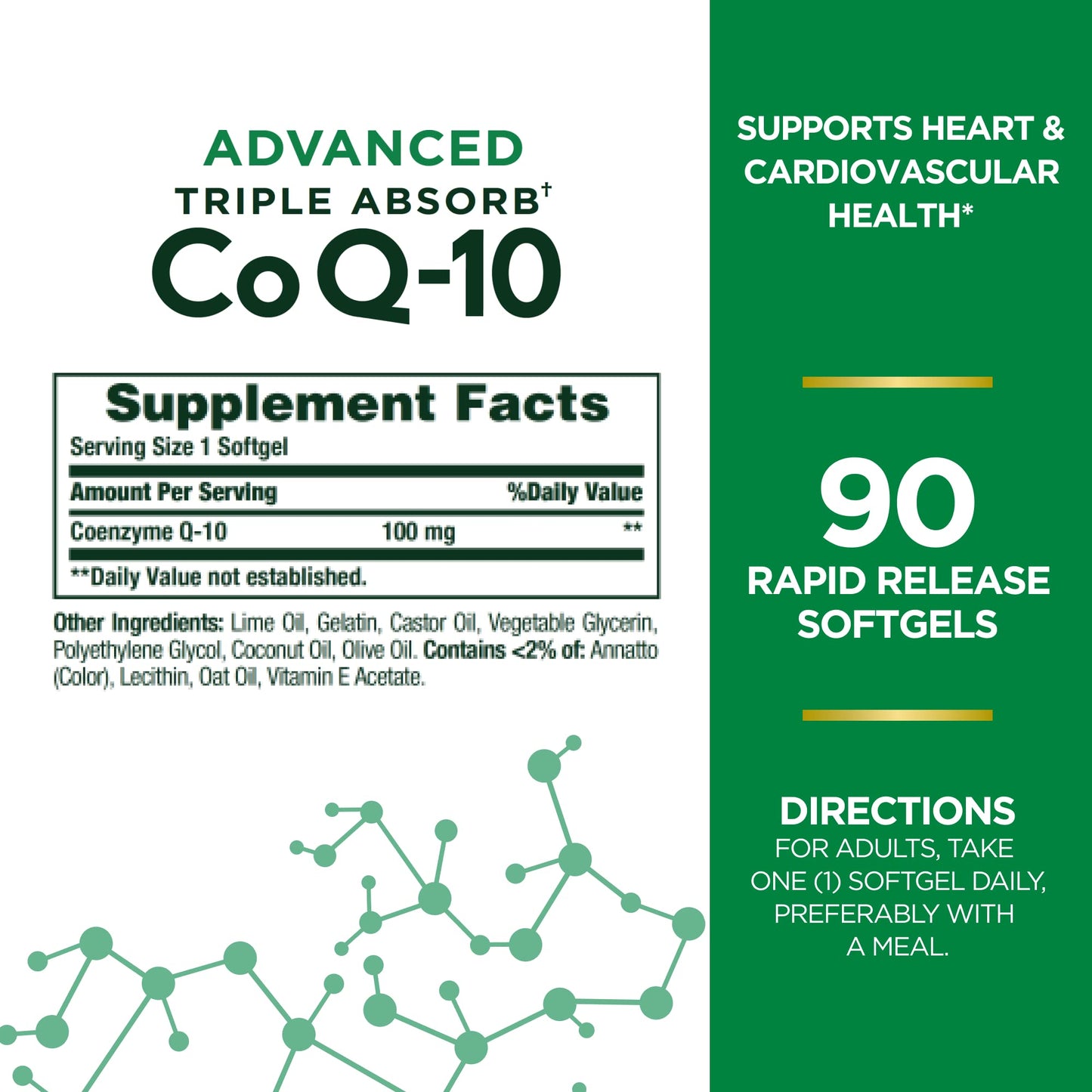 Nature's Bounty Advanced Triple Absorb CoQ-10 Softgels 100mg | Heart Health 90 Ct