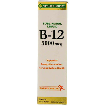 Nature's Bounty B-12 5000 mcg Sublingual Liquid – Energy Support, 2 oz (Pack of 2)