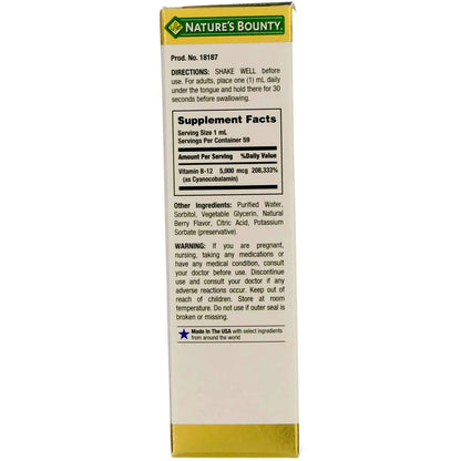 Nature's Bounty B-12 5000 mcg Sublingual Liquid – Energy & Nervous System Support, 4-Pack