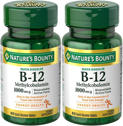 Natures Bounty Methylcobalamin B12 Microlozenge Tablets 1000 mcg — 120 Count (2 x 60 Count) Pack