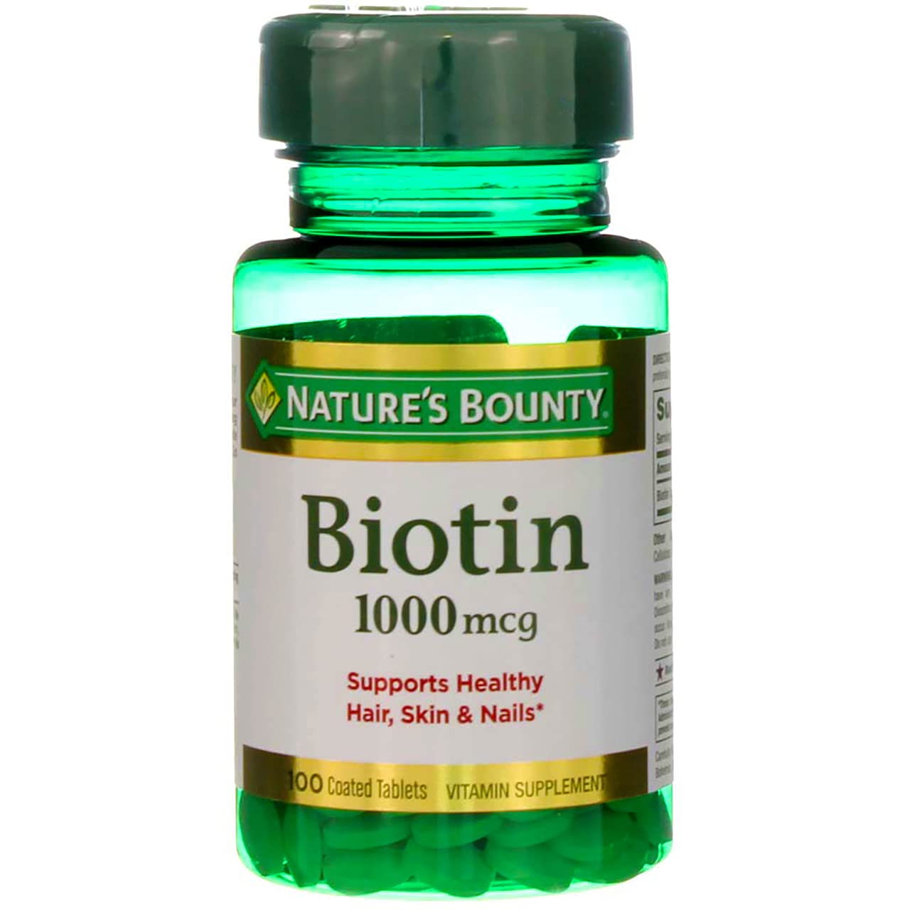 Nature's Bounty Biotin 1000 mcg Coated Tablets – 100 Count (1 Pack)