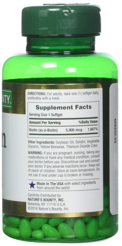 Nature's Bounty Biotin 5000 mcg — 60 Quick Dissolve Tablets (Pack of 2)