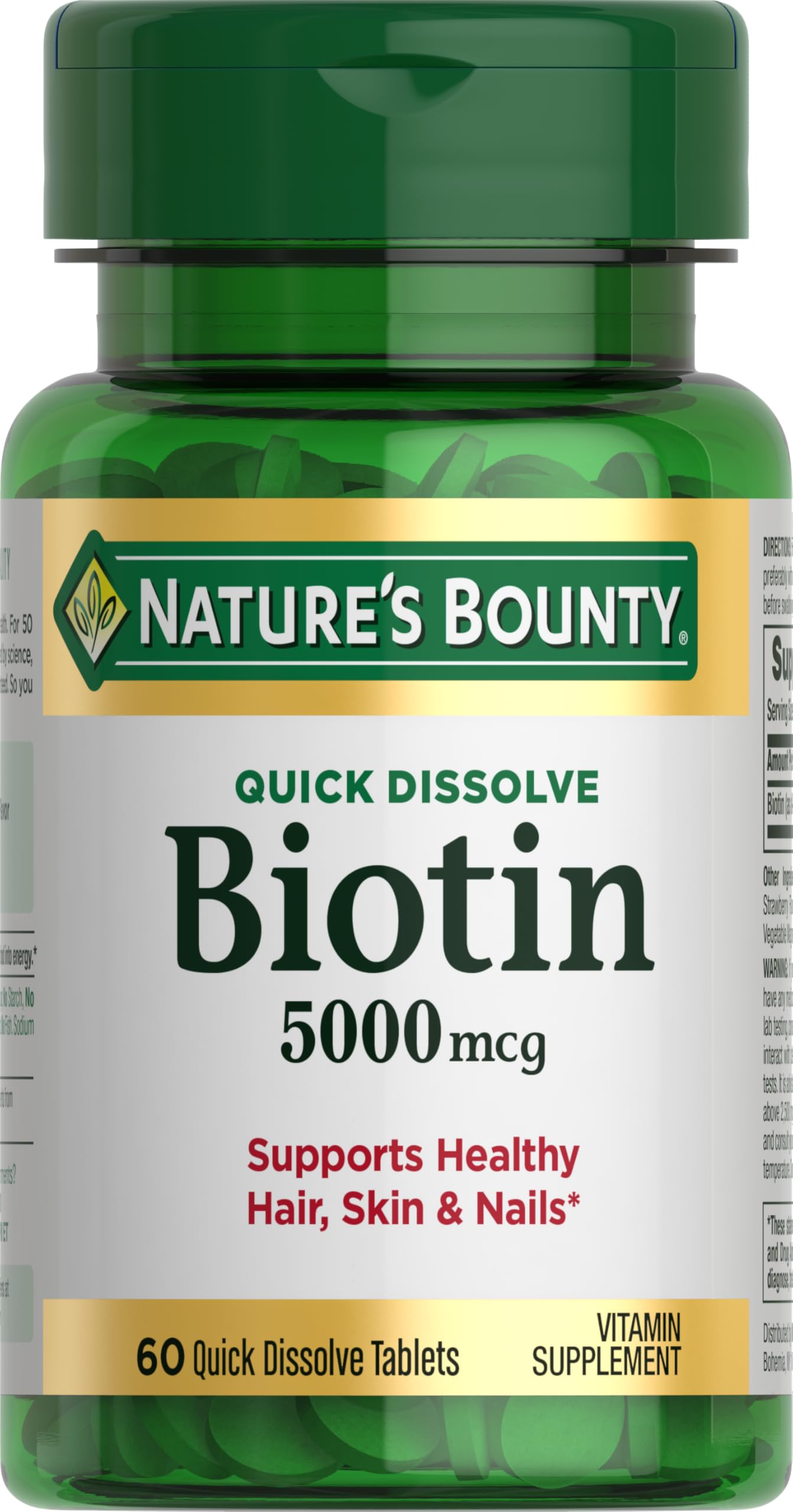 Nature's Bounty Biotin 5000 mcg | Supports Metabolism & Healthy Hair, Skin & Nails | 60 Quick-Dissolve Tablets