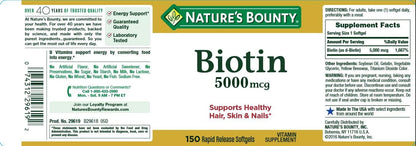 Nature's Bounty Biotin 5000mcg Rapid Release Softgels – 3 x 150-count Value Pack
