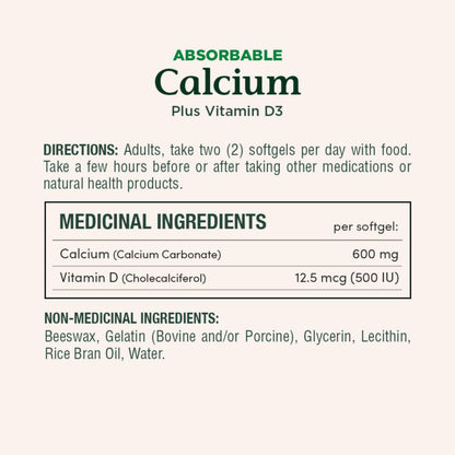 Nature's Bounty Absorbable Calcium 1200mg + Vitamin D3 1000IU – 200 Count | Gluten-Free