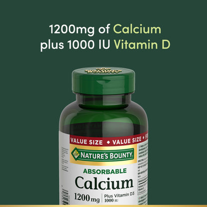 Nature's Bounty Absorbable Calcium 1200mg + Vitamin D3 1000IU – 200 Count | Gluten-Free