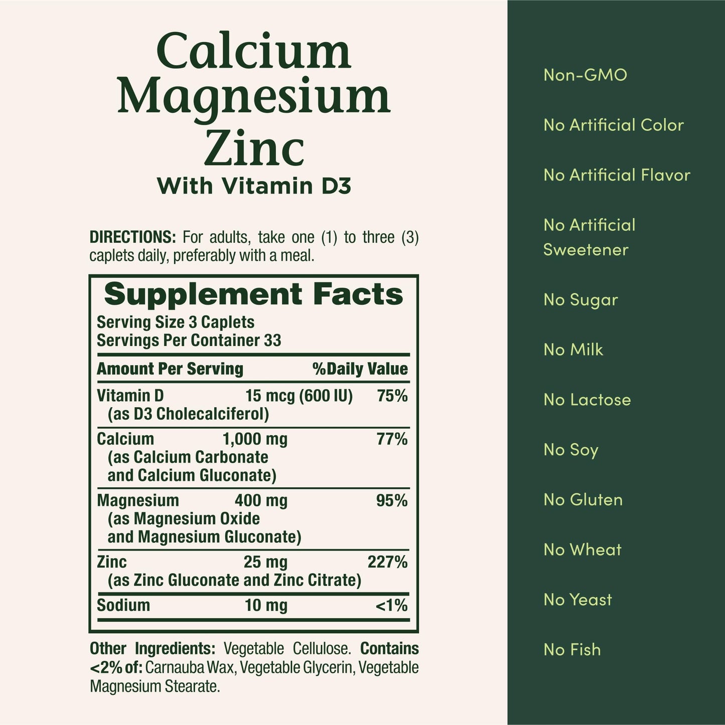 Nature's Bounty Calcium Magnesium Zinc Caplets – Bone & Immune Health, 1000mg Calcium, 400mg Magnesium, 600 IU Vitamin D, Gluten Free | 100 Caplets