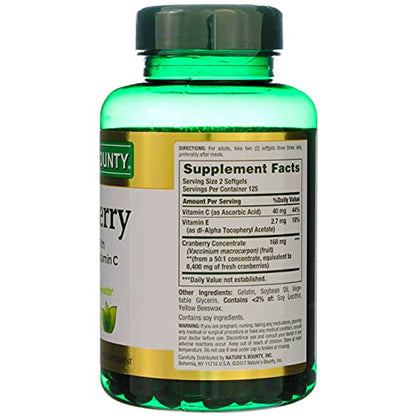 Nature's Bounty Cranberry with Vitamin C 4200 mg – 250 Softgels (Pack of 3)