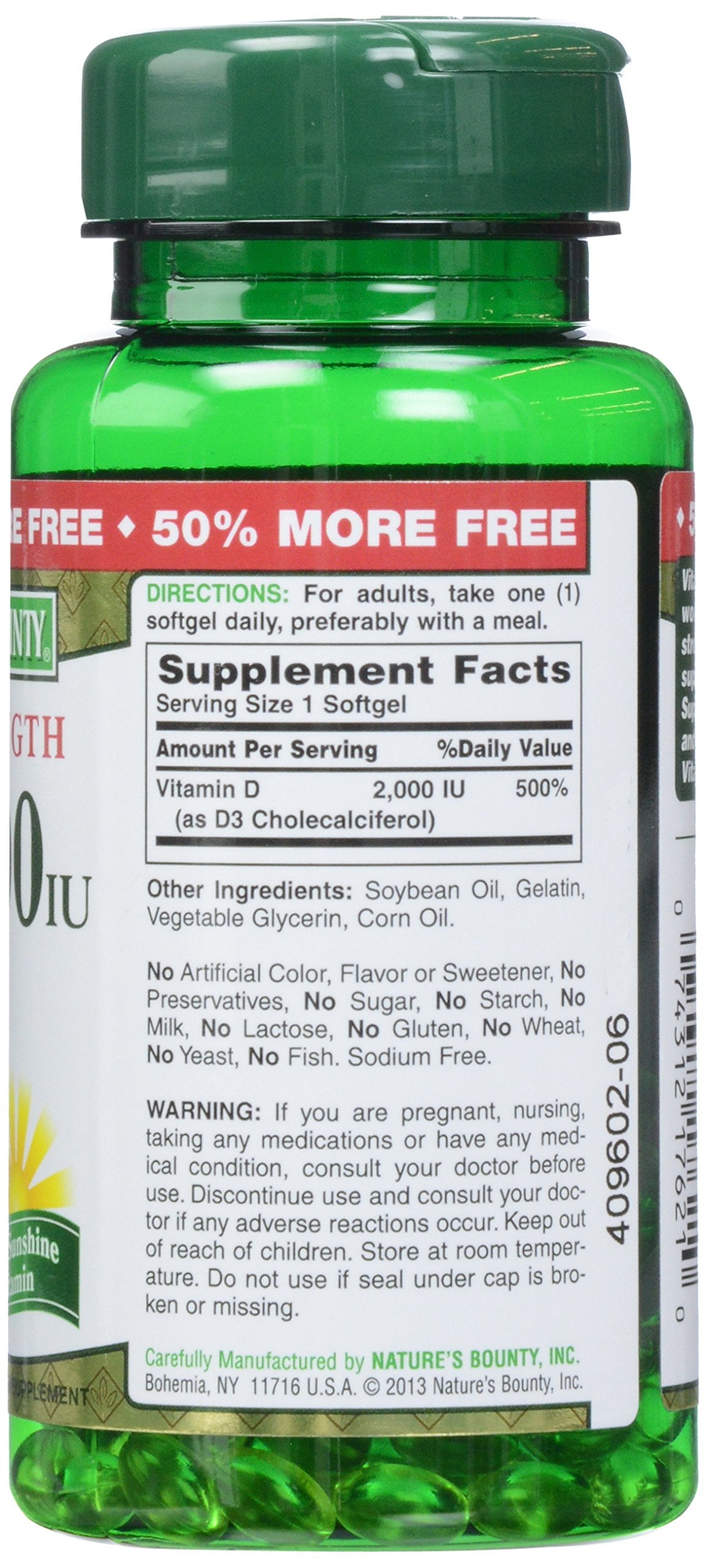 Nature's Bounty Vitamin D3 2000 IU Softgels – 150 Count