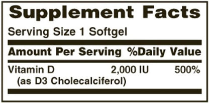 Nature's Bounty Vitamin D3 2000 IU Softgels – 150 Count